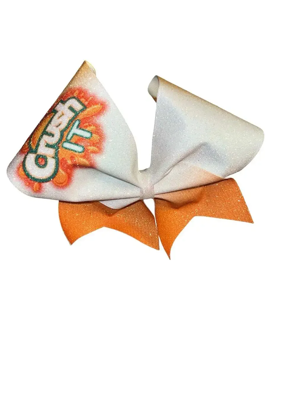 Crush It Glitter Cheer Bow with Orange Gradient and White Ribbon